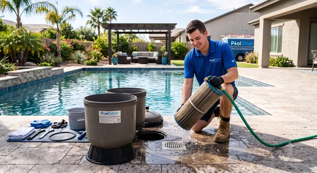 Cartridge and DE filter deep-cleaning to restore flow and water clarity.