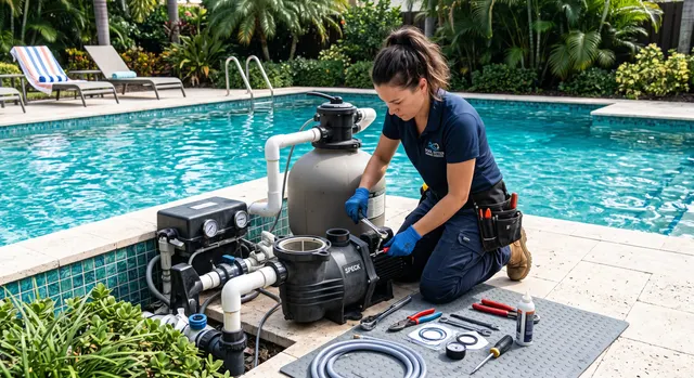 Pump, filter and heater repairs by licensed Dallas pool technicians.